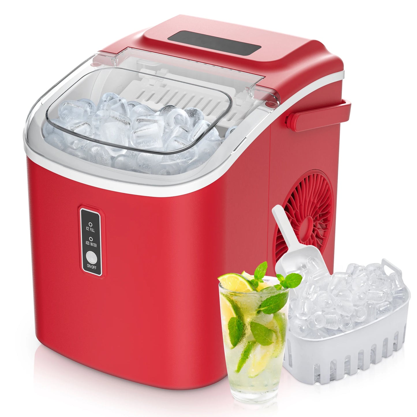 ICYGLEE Portable Ice Maker Machine 26.5lbs/Day 9 Cubes in 6 Mins with Auto-Cleaning Basket and Scoop for Kitchen Office Party