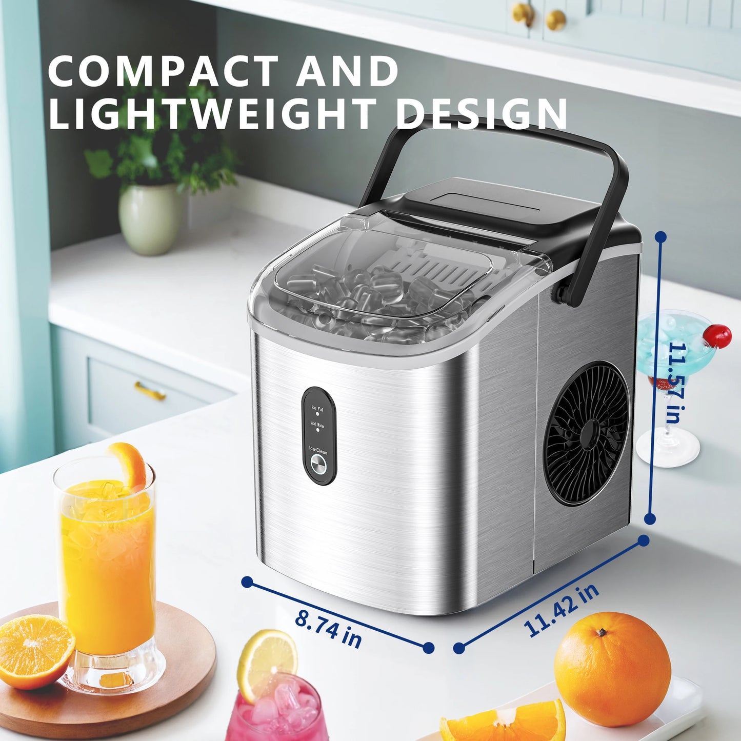 ICYGLEE Portable Ice Maker Machine 26.5lbs/Day 9 Cubes in 6 Mins with Auto-Cleaning Basket and Scoop for Kitchen Office Party