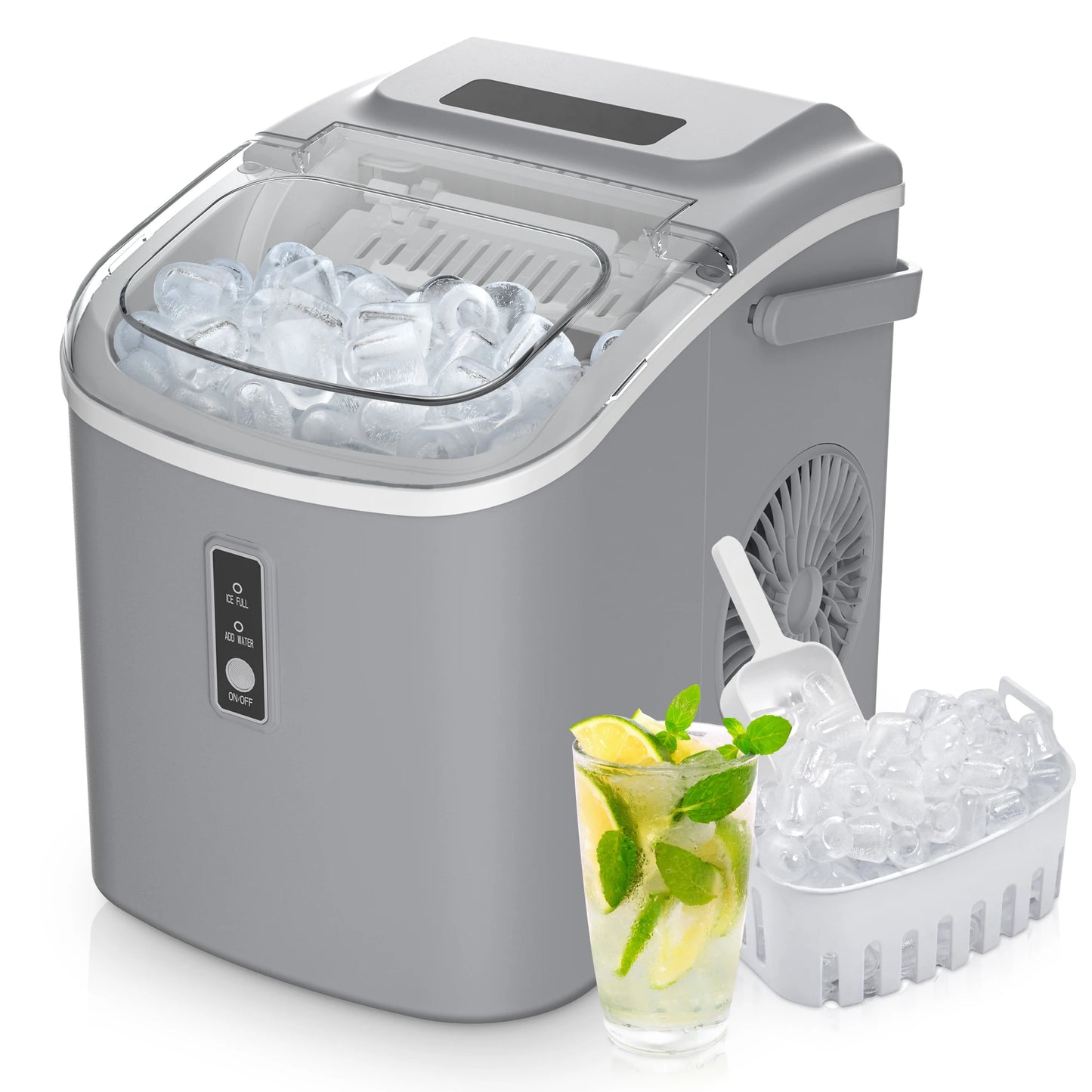 ICYGLEE Portable Ice Maker Machine 26.5lbs/Day 9 Cubes in 6 Mins with Auto-Cleaning Basket and Scoop for Kitchen Office Party