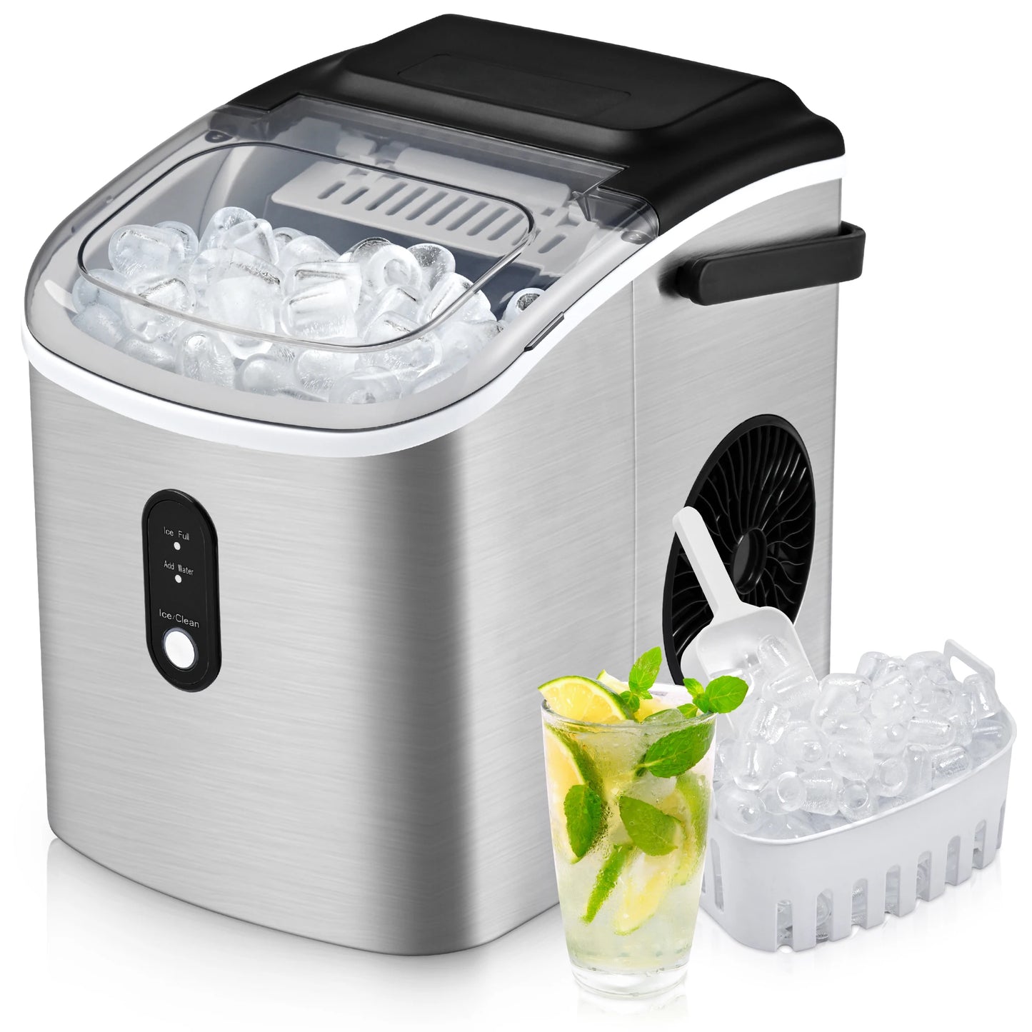 ICYGLEE Portable Ice Maker Machine 26.5lbs/Day 9 Cubes in 6 Mins with Auto-Cleaning Basket and Scoop for Kitchen Office Party