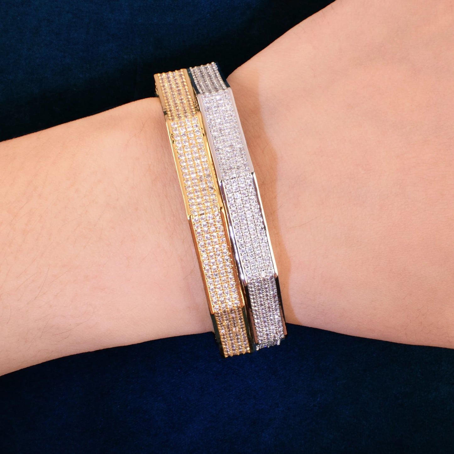 Gold Color Full Cubic Zirconia Bangle For Men Women Hip Hop Rock Rapper Jewelry Gift