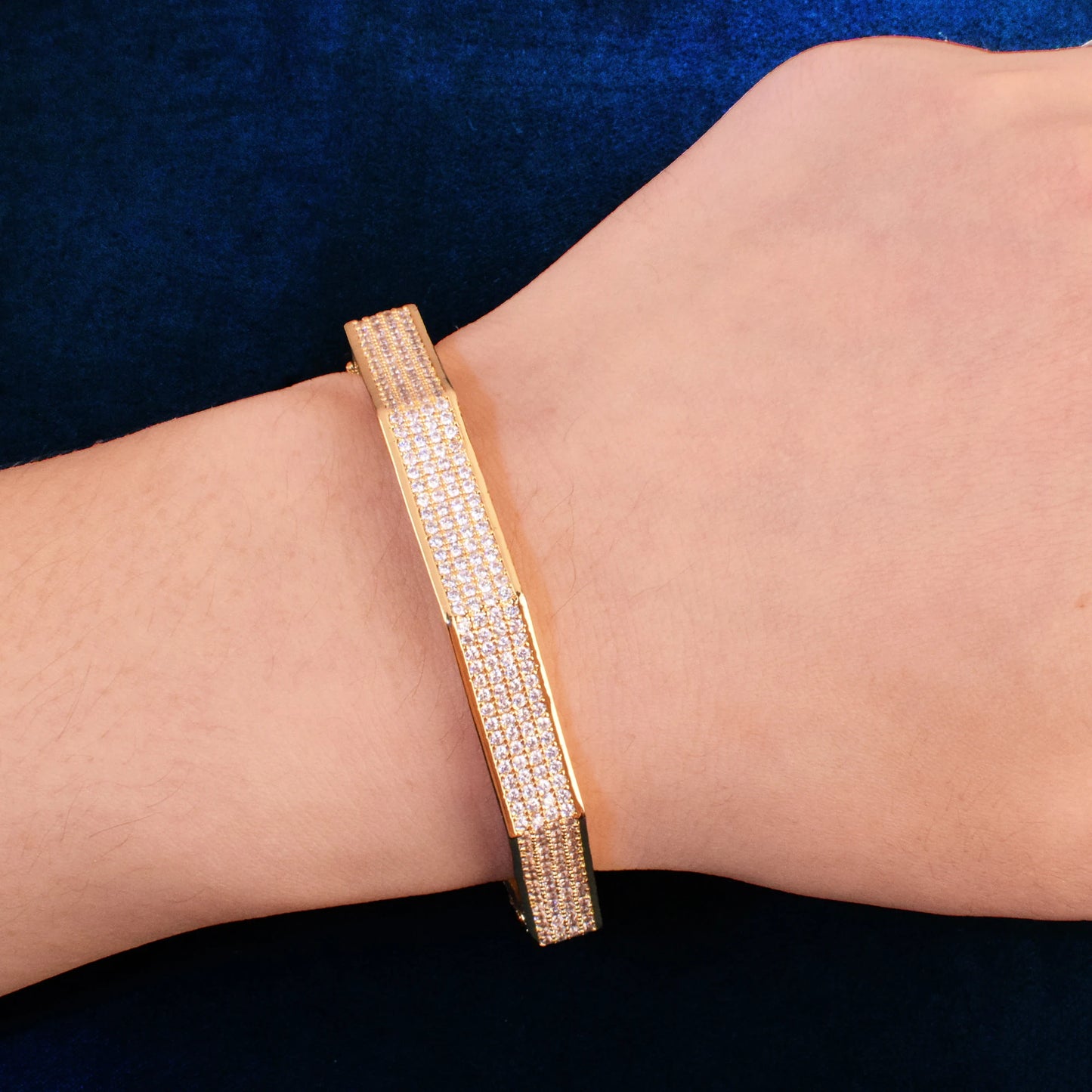 Gold Color Full Cubic Zirconia Bangle For Men Women Hip Hop Rock Rapper Jewelry Gift