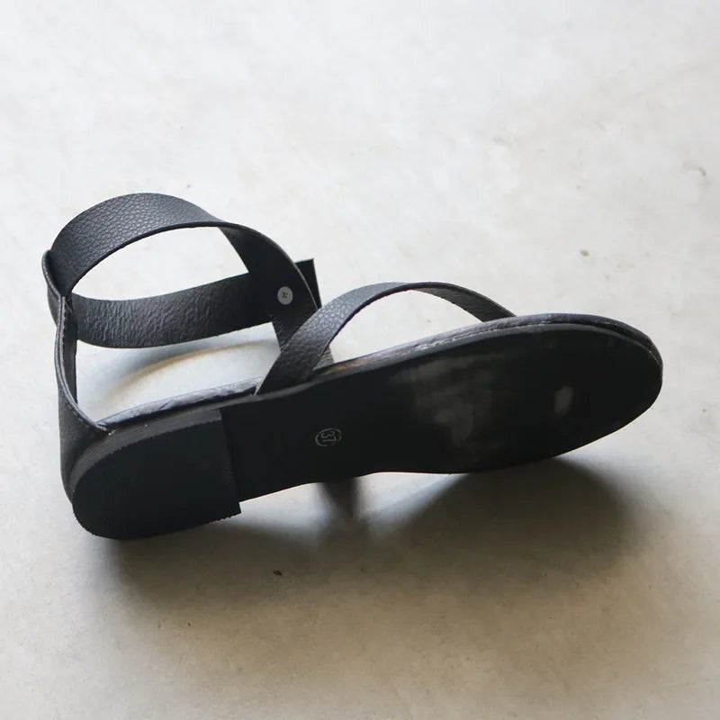 2025 Women Flats Sandals New Summer Shoes Fashion Flip Flops Ladies Shoes Rome Black Sandals Classic Buckle Zapatos De Mujer