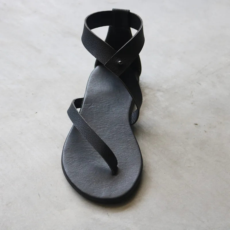 2025 Women Flats Sandals New Summer Shoes Fashion Flip Flops Ladies Shoes Rome Black Sandals Classic Buckle Zapatos De Mujer