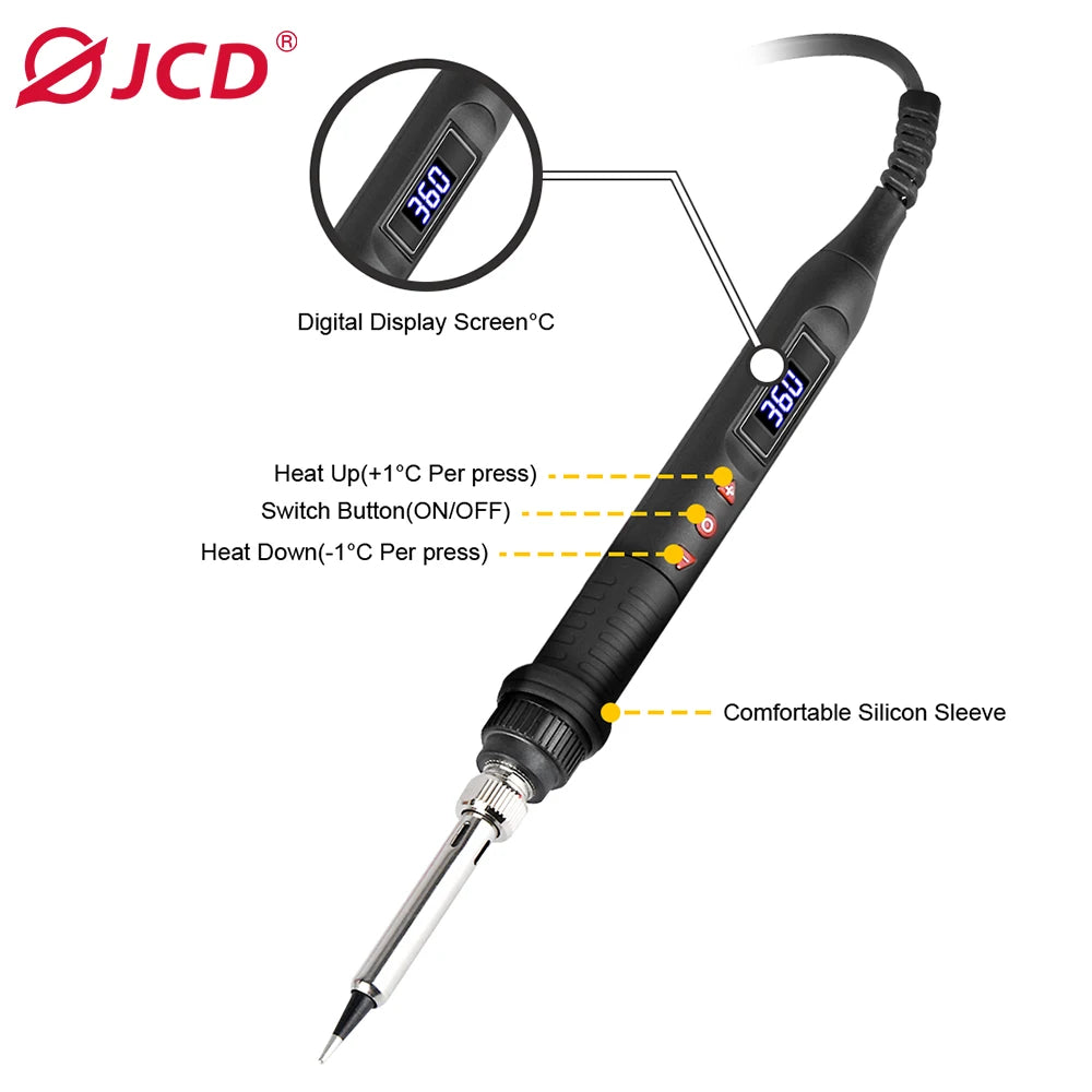 JCD Soldering Iron Kit 80W LCD Digital Display Adjustable Temperature With Switch Portable iron 220V/110V Welding Tools 908U