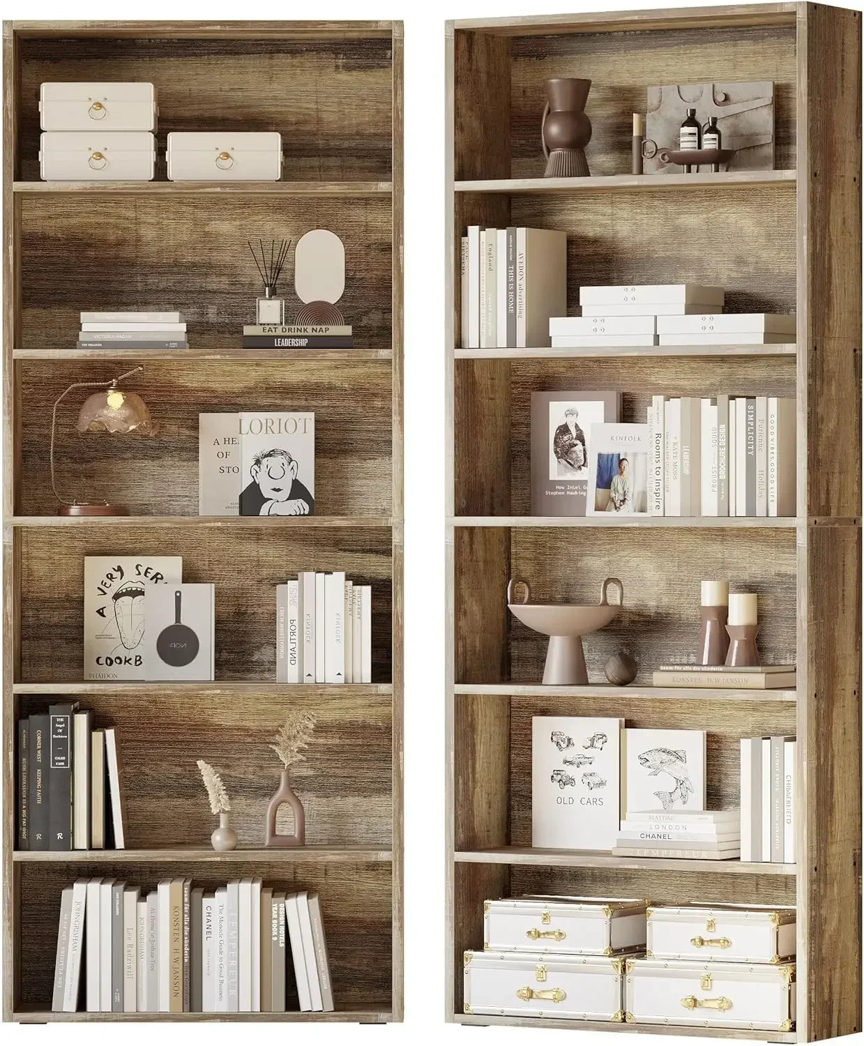 Bookshelves and Bookcases Set of 2 Floor Standing 6 Tiers Display Storage Shelves 70 in Tall Bookcase Home Decor Furniture