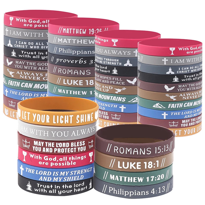 40pcs Inspirational Bible Verse Silicone Bracelets Faith-Based Rubber Wristbands, Perfect Christian Gifts For Men, Women & Teens