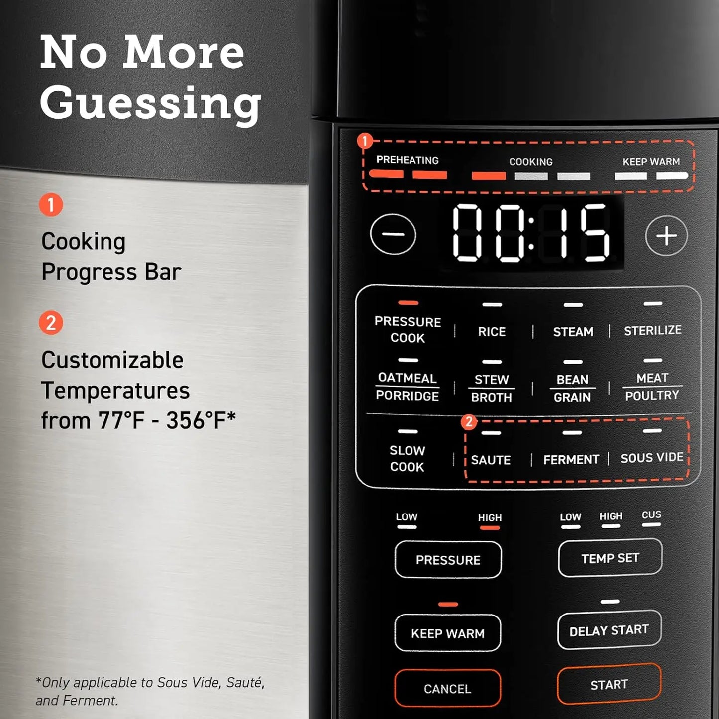 Pressure Cooker 6 qt, 9-in-1 Instant Multi Kitchen Appliances, Safer Venting Design, Rice Cooker, Slow Cooking Pot, Sous Vide, S