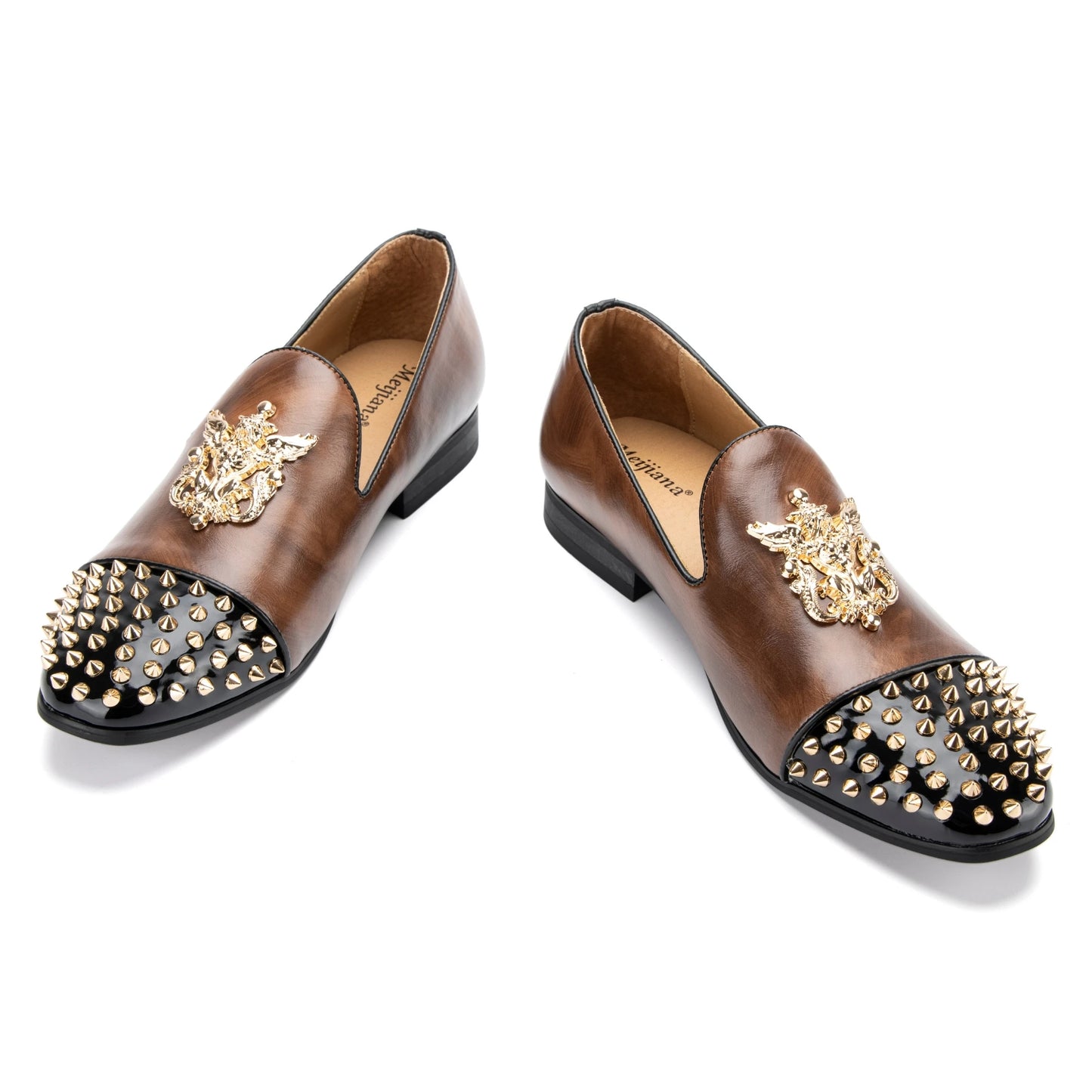 Mens Leatherette Leopard Print Loafers Dress Shoes with Metal Embellishments Party Luxury Loafer Shoes