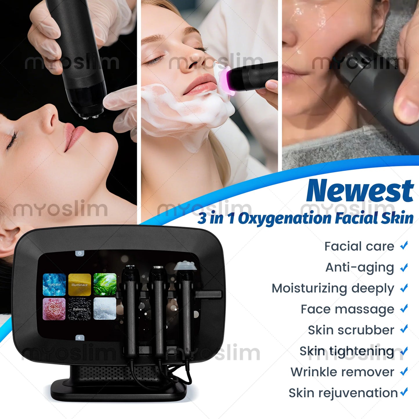 3 - in - 1 Skin Glow Detox Hydrate Revitalize Oxygen - CO₂ Skincare Small - Bubble Oxygen Facial Massager For Skin Care