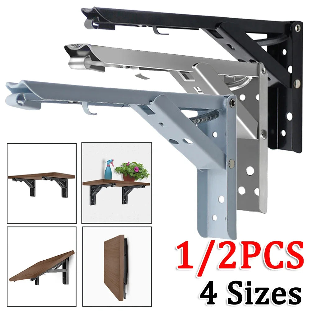 1/2PCS 8-14 Inch Black Triangle Folding Angle Bracket Heavy Support Adjustable Wall Shelves Mounted Table Shelves Home Hardware