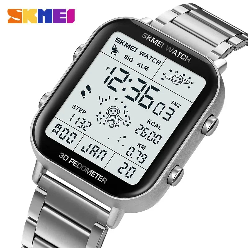 SKMEI 1888 Luxury Digital Watch for Men Waterproof Sports Electronic Wristwatches LED Display Stainless Steel Clock Reloj Hombre