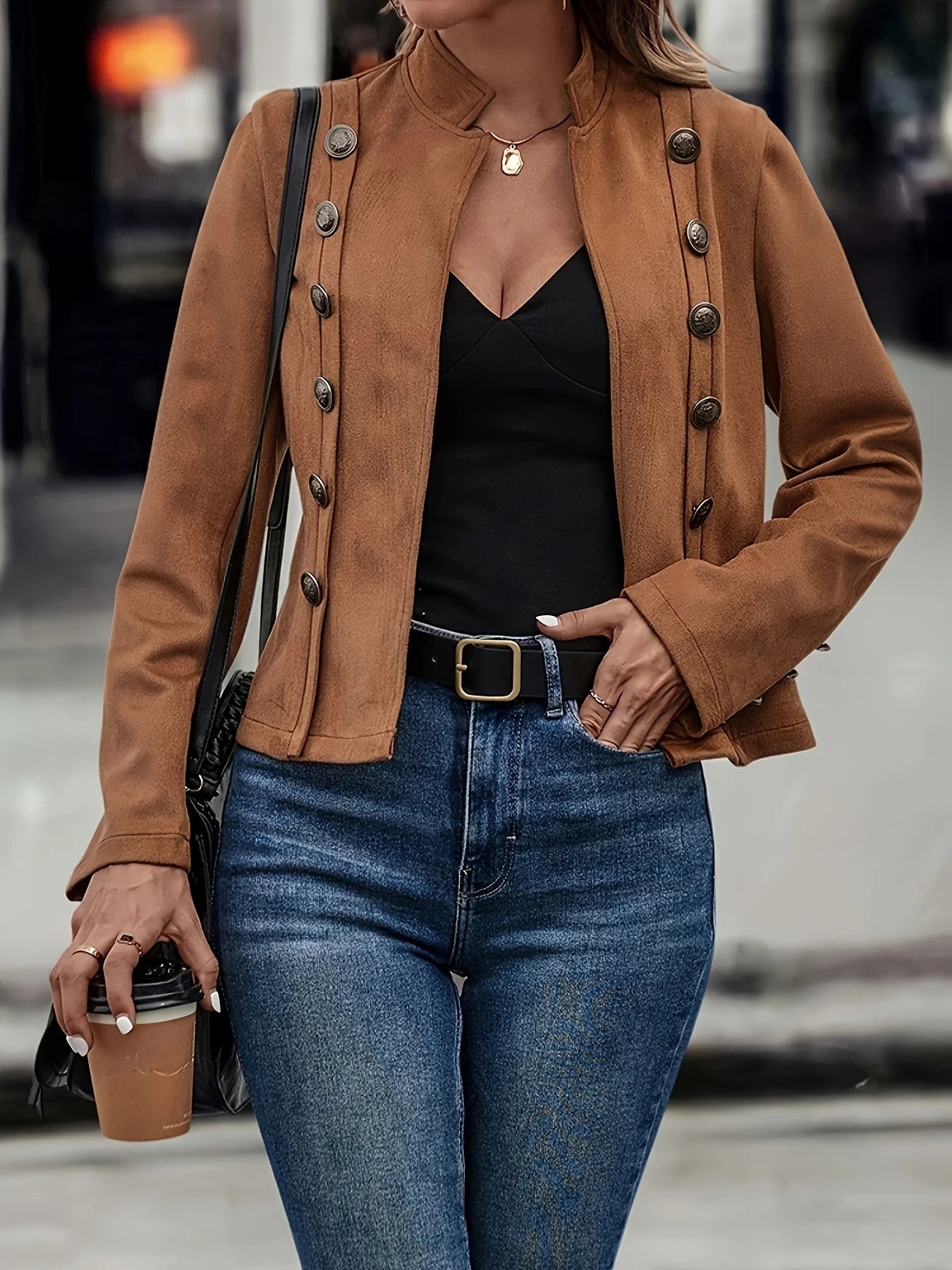 Women's Slim Fit Double Breasted Velvet Jacket for Elegance