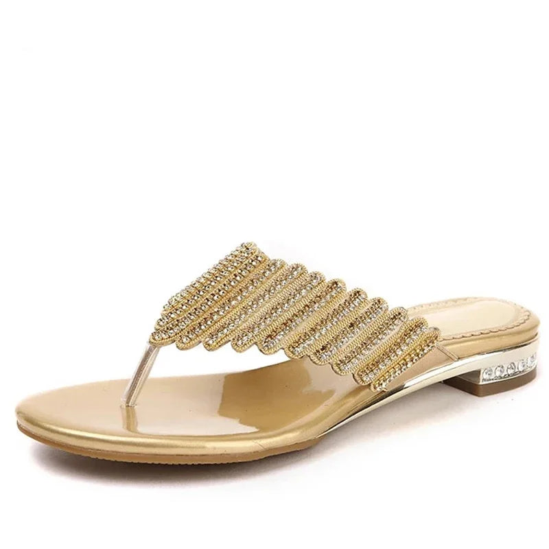 HOVINGE Beach sandals women's new summer flip flop women's diamond flat slippers sweet non slip Bohemian women's shoes