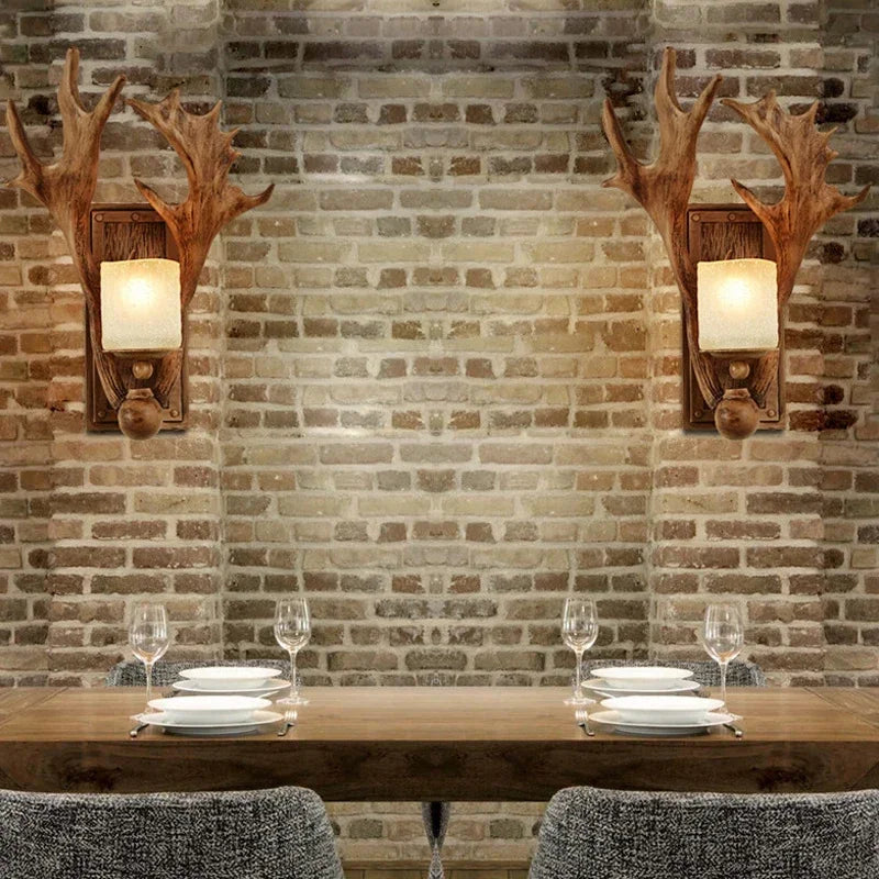 BELLE American Antlers Wall Light Retro Creative Room Bedroom Living Corridor Cafe Bar Small Wooden House Decorateative Light