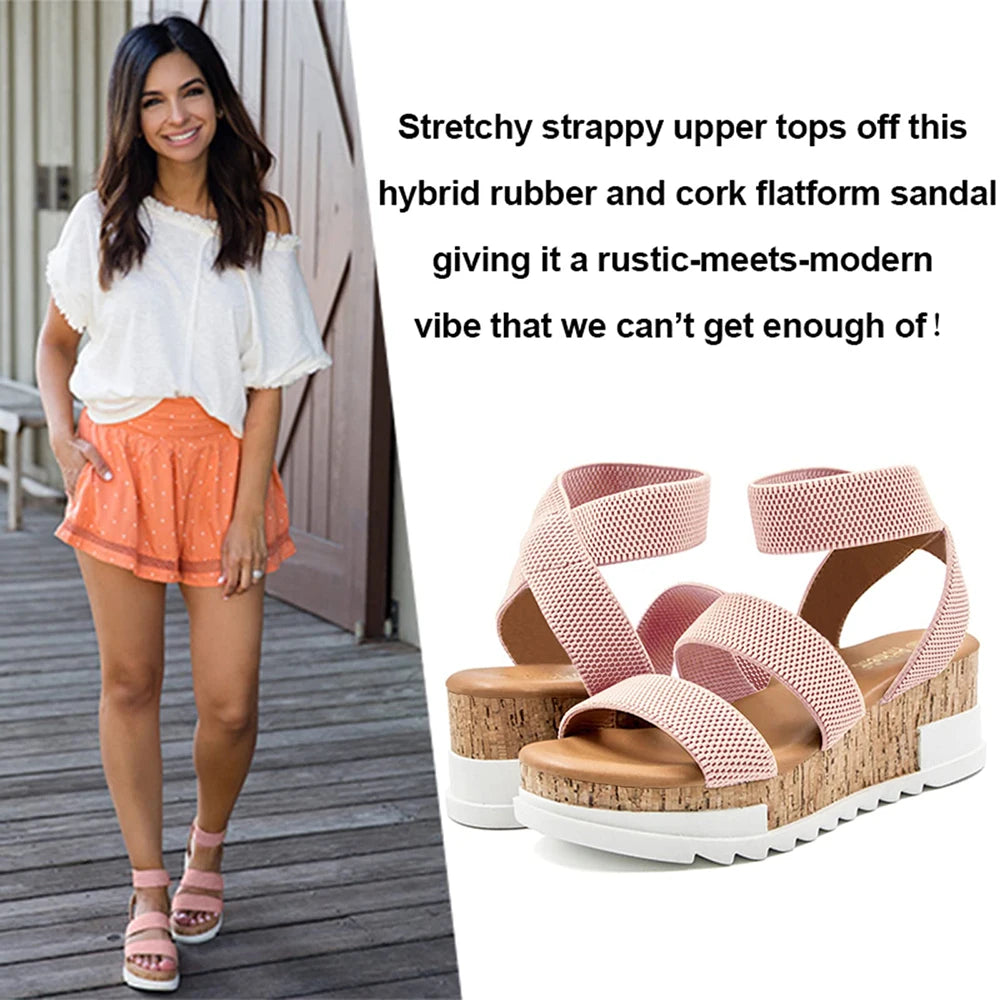 Summer Women's Platform Wedge Sandals Casual Cork Strap Shoes