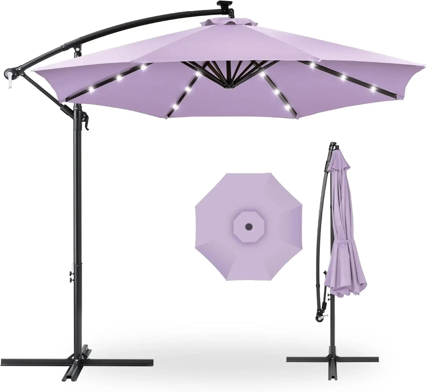 10ft Solar LED Offset Hanging Market Patio Umbrella for Backyard, Poolside,Lawn and Garden w/Easy Tilt Adjustment,Polyester