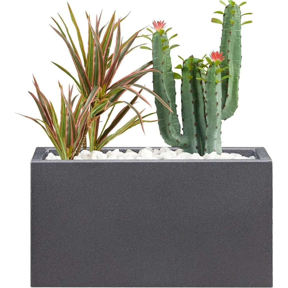 Metallic Heavy Rectangle Planter Box for Outdoor/Indoor 25Lx11Wx13H Inches 22Pounds Gray