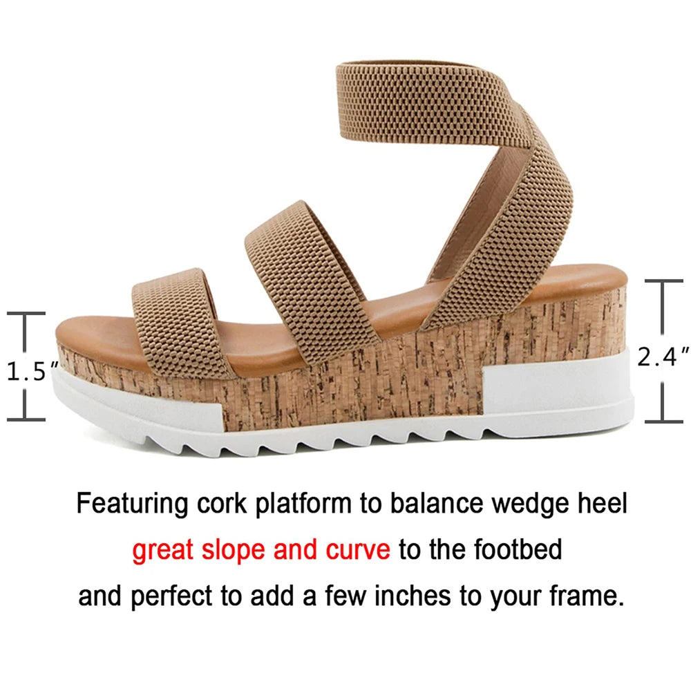 Summer Women's Platform Wedge Sandals Casual Cork Strap Shoes