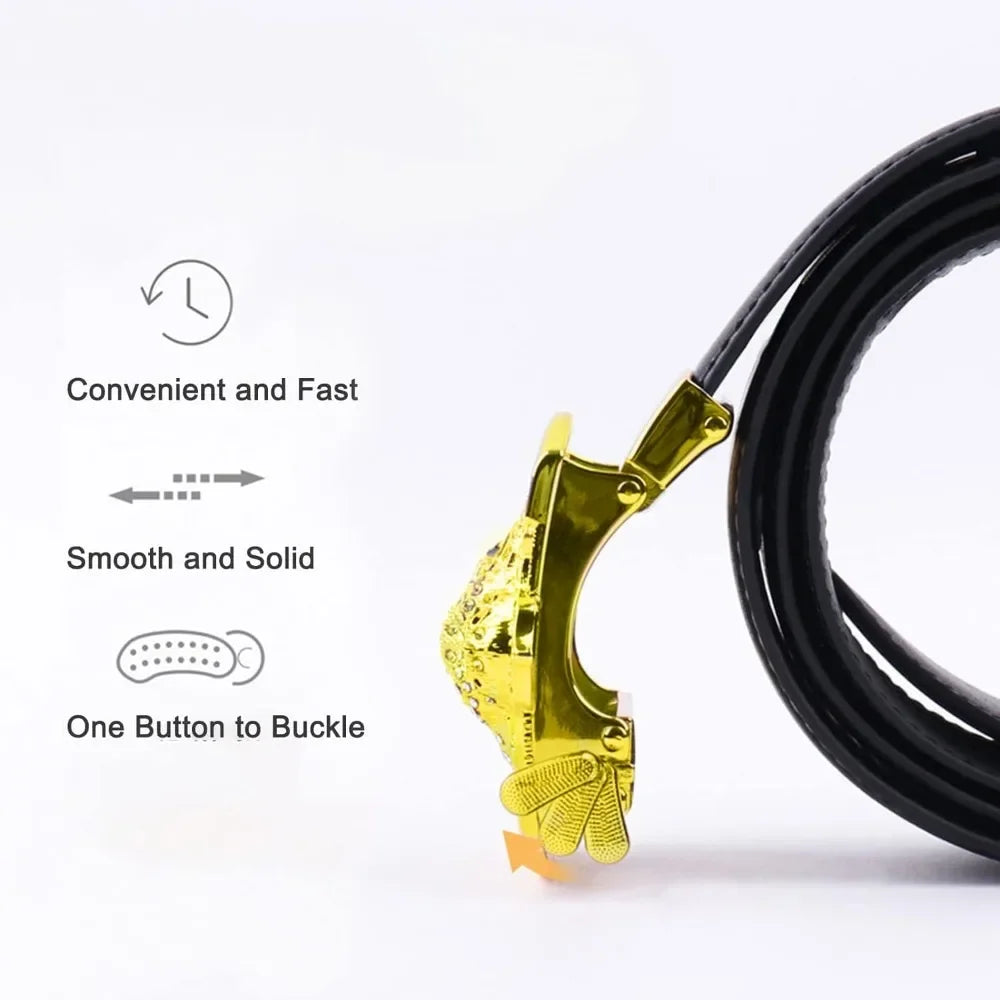 men's belt Gold Tiger Head automatic buckle alloy, leather men's belt, slide for easier adjustment belt, cut to fit