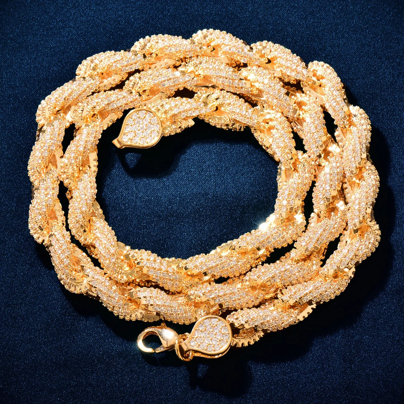 CUC 8mm Iced Out CZ Rope Chain Gold Color Iced Out Zirconia Men Hip Hop Necklace Link Fashion Punk Rapper Jewelry
