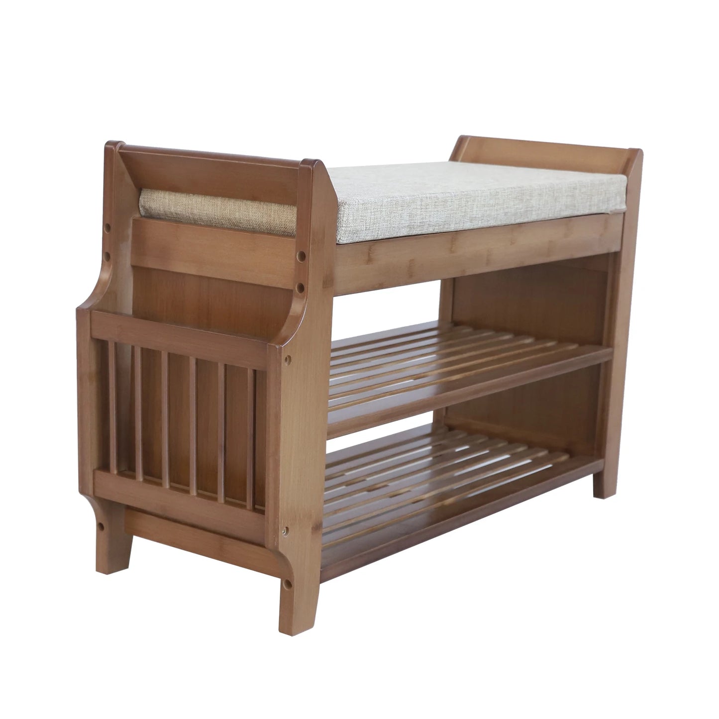 Bamboo Free Standing Shoe Rack Bench, 2 Tier Storage, Comfortable Seat, Holds 6 Pairs, Raised Bottom for Moisture Resistance