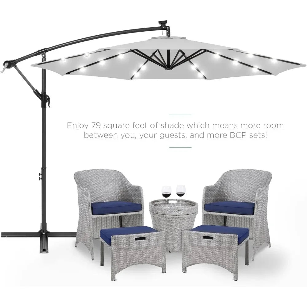 10ft Solar LED Offset Hanging Market Patio Umbrella for Backyard, Poolside,Lawn and Garden w/Easy Tilt Adjustment,Polyester