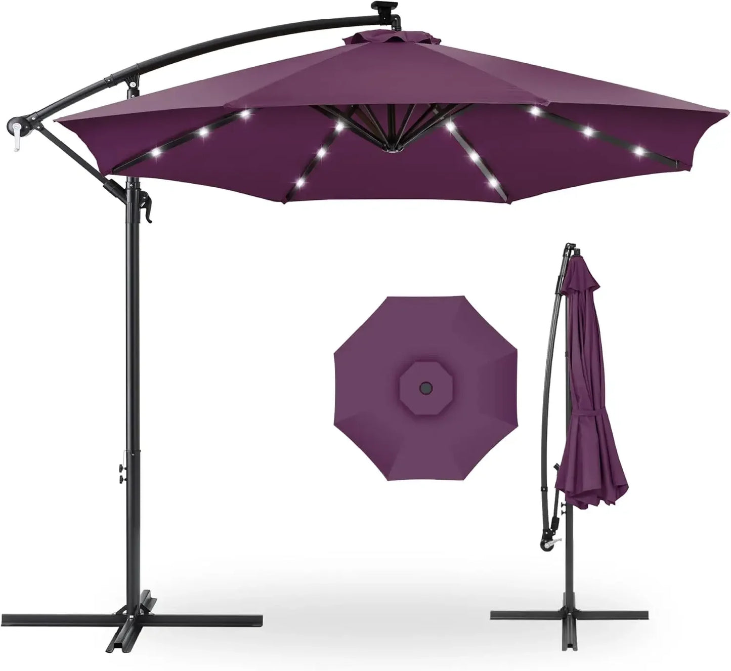 10ft Solar LED Offset Hanging Market Patio Umbrella for Backyard, Poolside,Lawn and Garden w/Easy Tilt Adjustment,Polyester