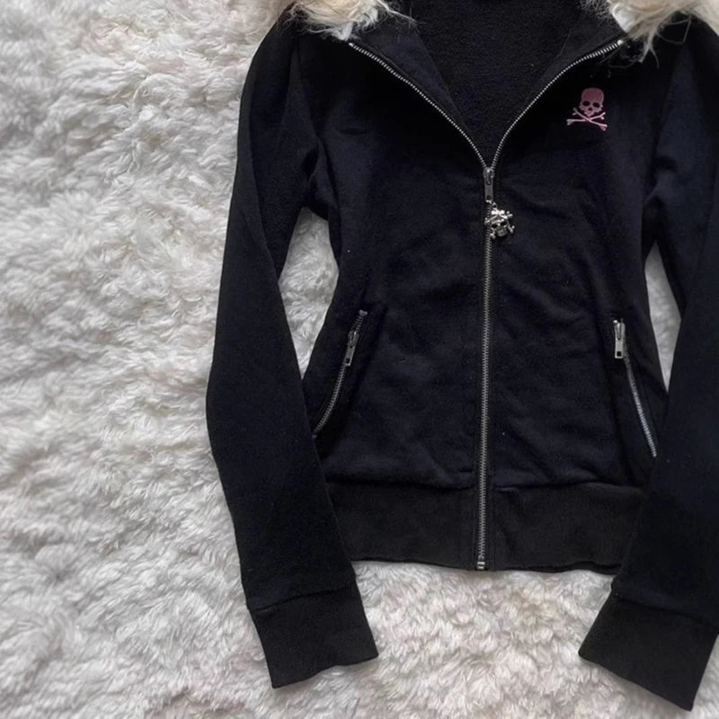 Fur Collar Long Sleeve Hooded Sweatshirt Jacket for Women