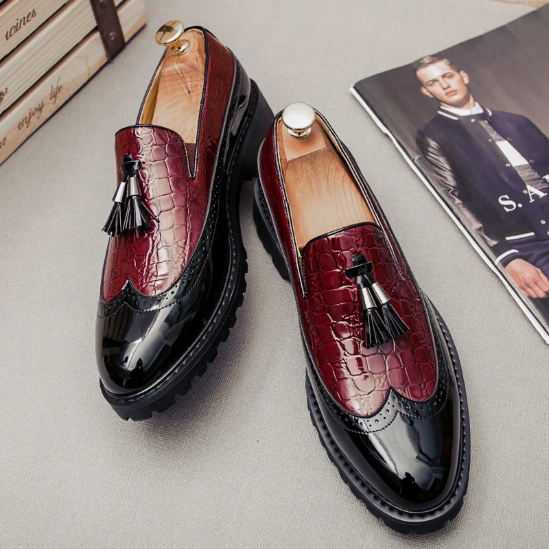 2024 new lazy man slip-on bean shoes men's business casual crocodile print 46 large size fringed leather shoes men