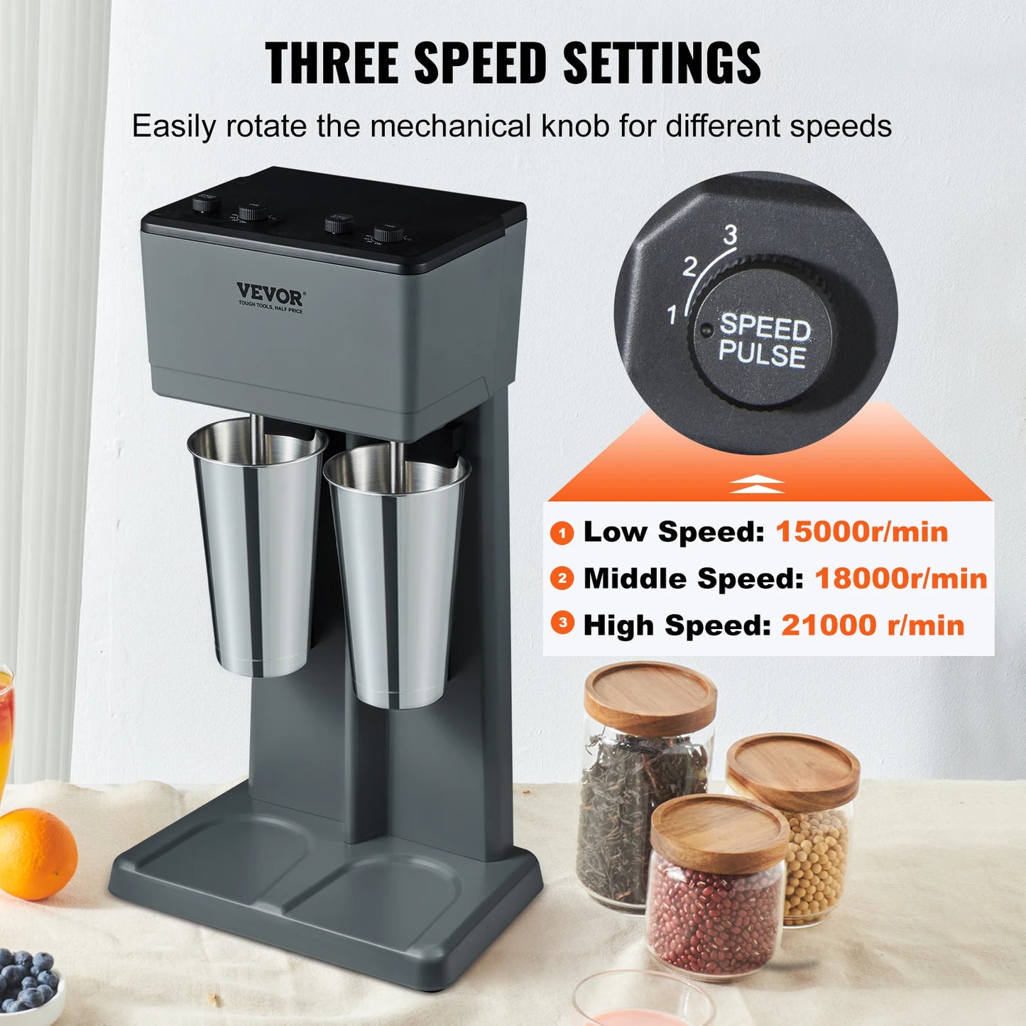 SucceBuy Milkshake Maker Mixer Machine Double Head Stainless Steel Drink Blender 3-Speed Milkshake Mixer for Commercial Home