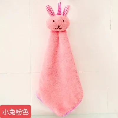 New Coral Velvet Hand Towel Cartoon Animal Rabbit Kitchen Hanging Bath Wipe Towel Washcloths Kids Handkerchief