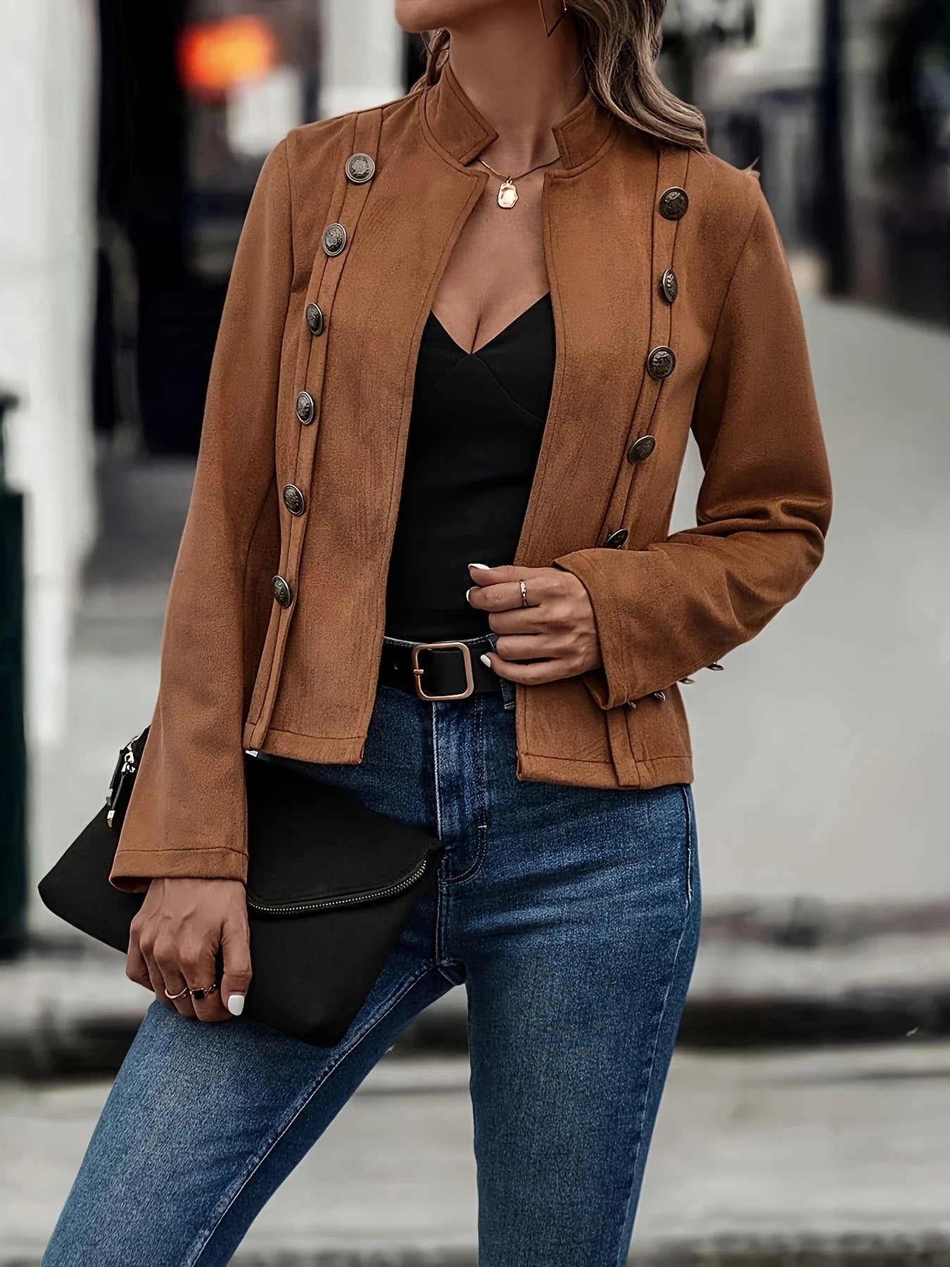 Women's Slim Fit Double Breasted Velvet Jacket for Elegance