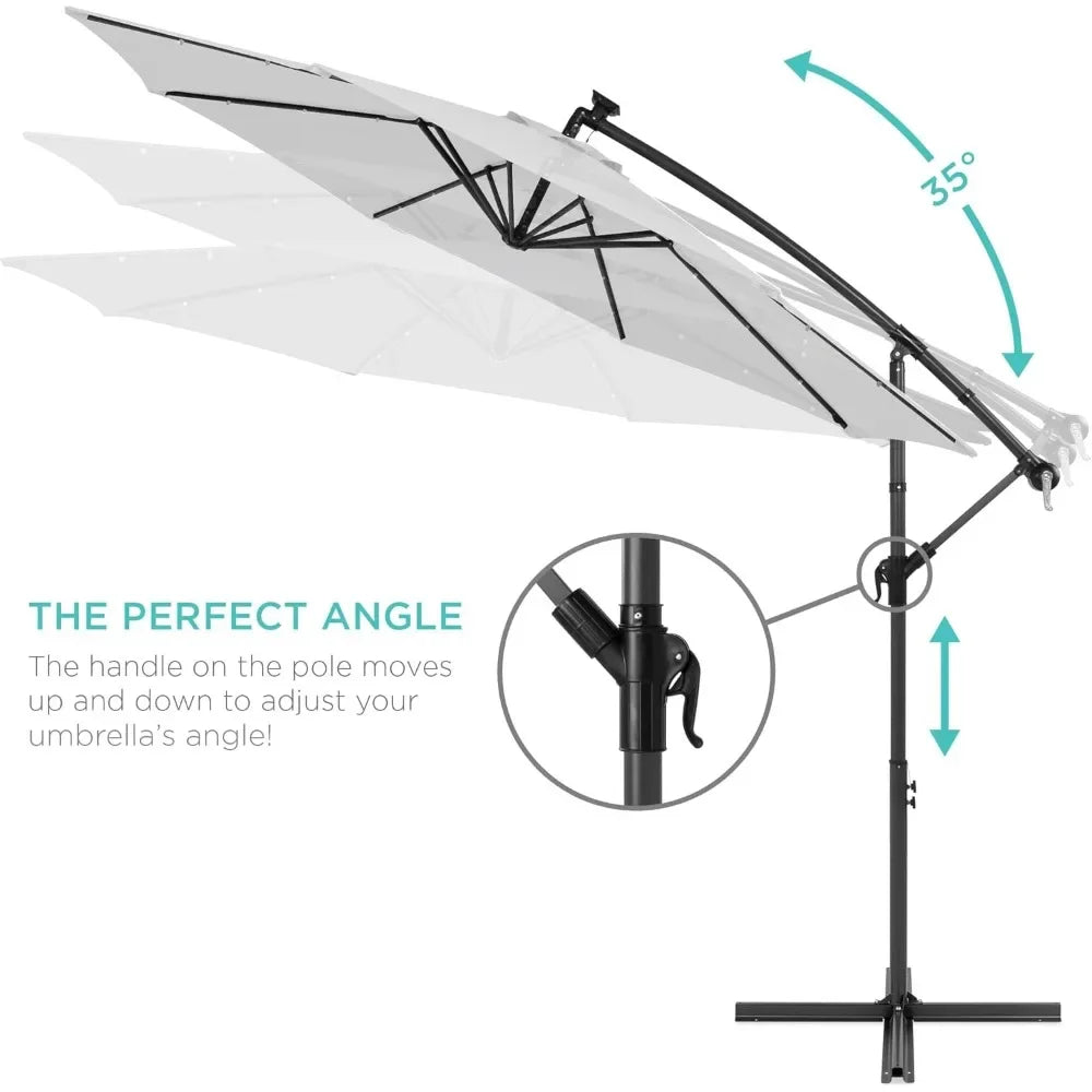 10ft Solar LED Offset Hanging Market Patio Umbrella for Backyard, Poolside,Lawn and Garden w/Easy Tilt Adjustment,Polyester