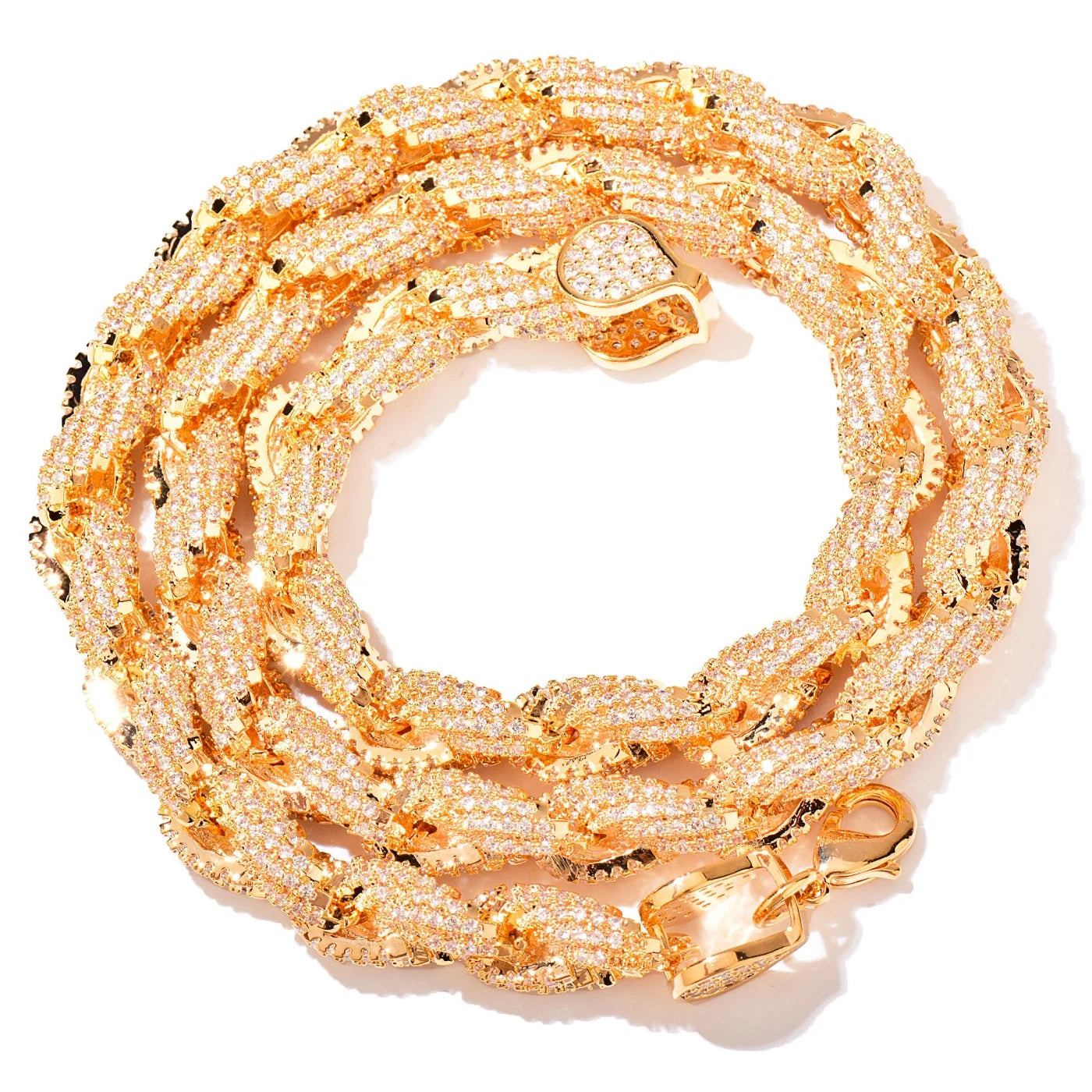 CUC 8mm Iced Out CZ Rope Chain Gold Color Iced Out Zirconia Men Hip Hop Necklace Link Fashion Punk Rapper Jewelry