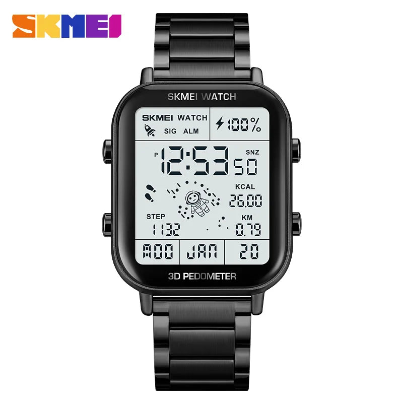 SKMEI 1888 Luxury Digital Watch for Men Waterproof Sports Electronic Wristwatches LED Display Stainless Steel Clock Reloj Hombre