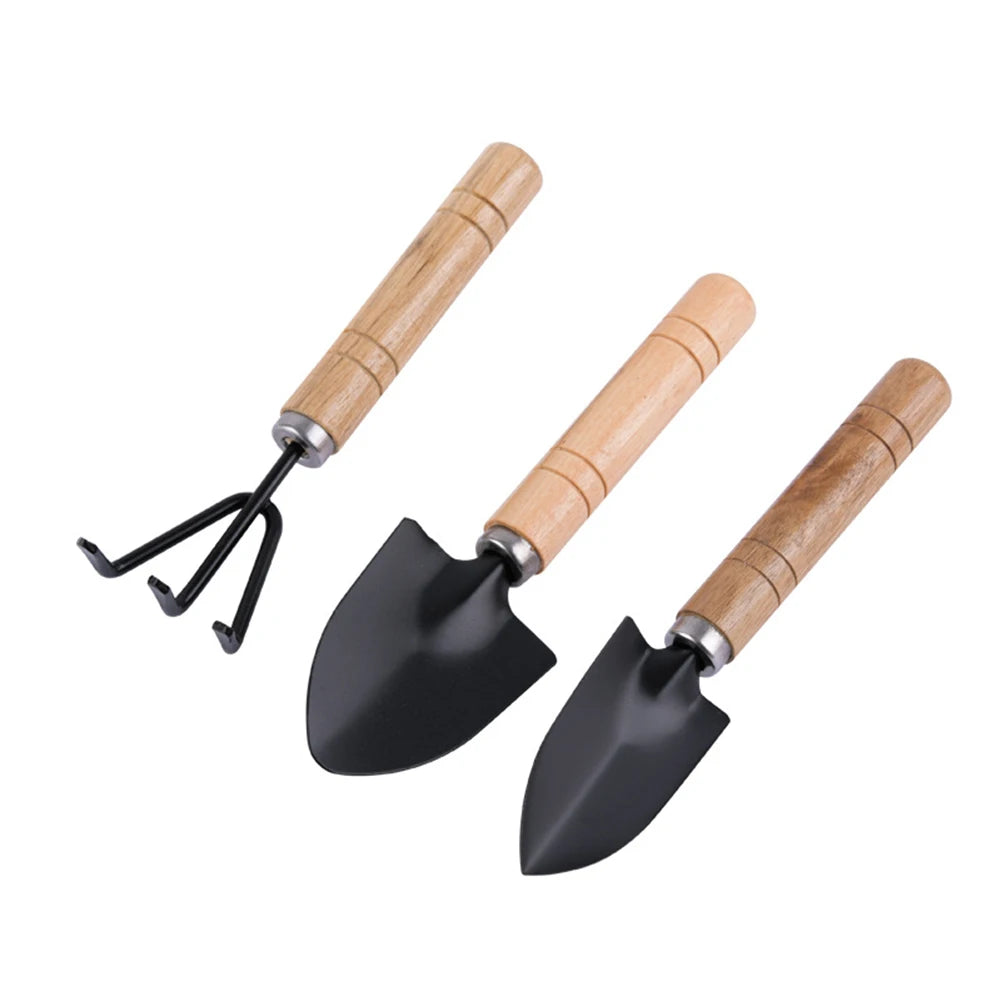 3Pcs Shovel Rake Spade Set Small Rake Shovel Spade Multifunction Bonsai Tools Set Wooden Handle Garden Tool Sets for Kids