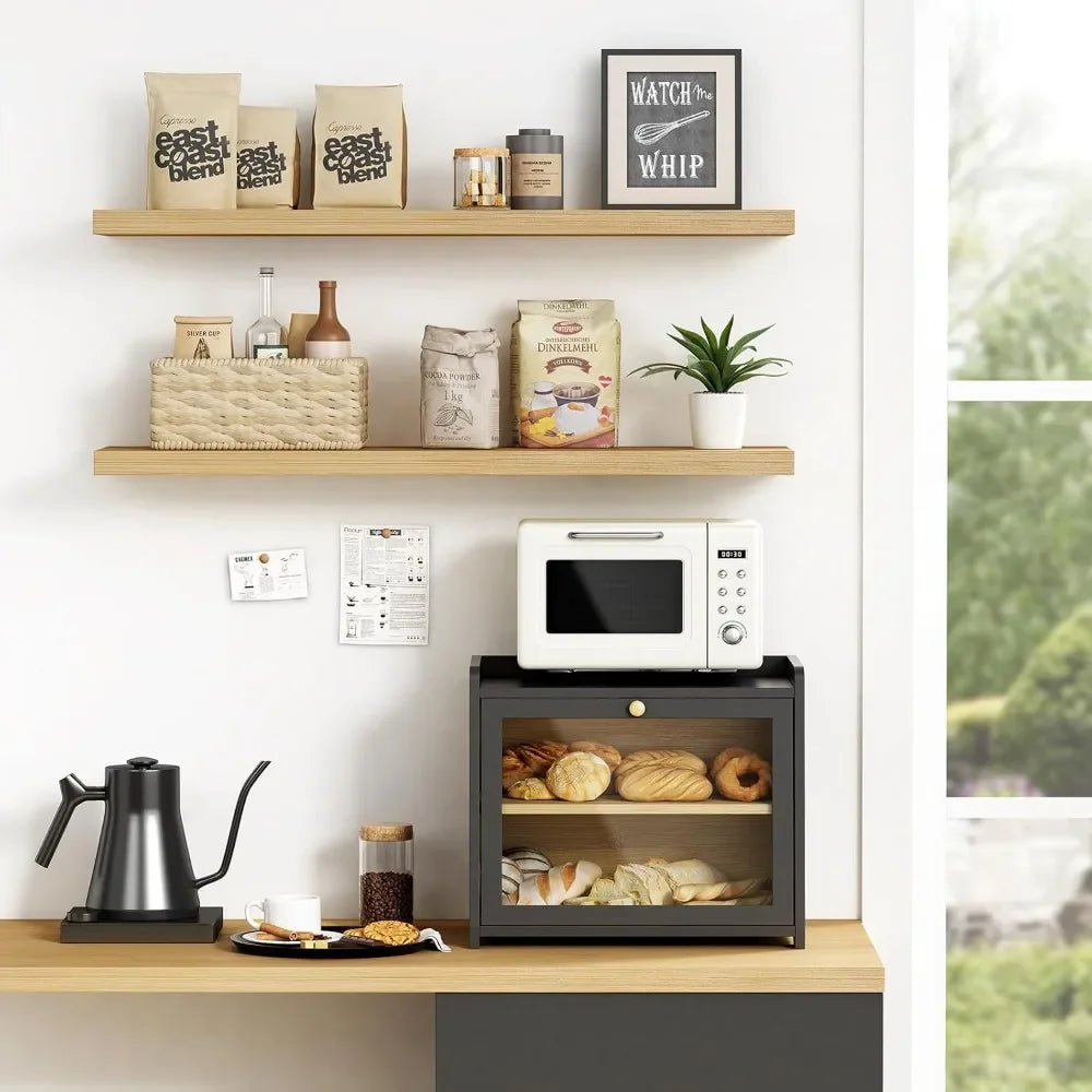 Good Home Furnishings NEW Black Bread Box for Kitchen Countertop,Large Bread Storage Container for Homemade Bread,Wood Farmhouse