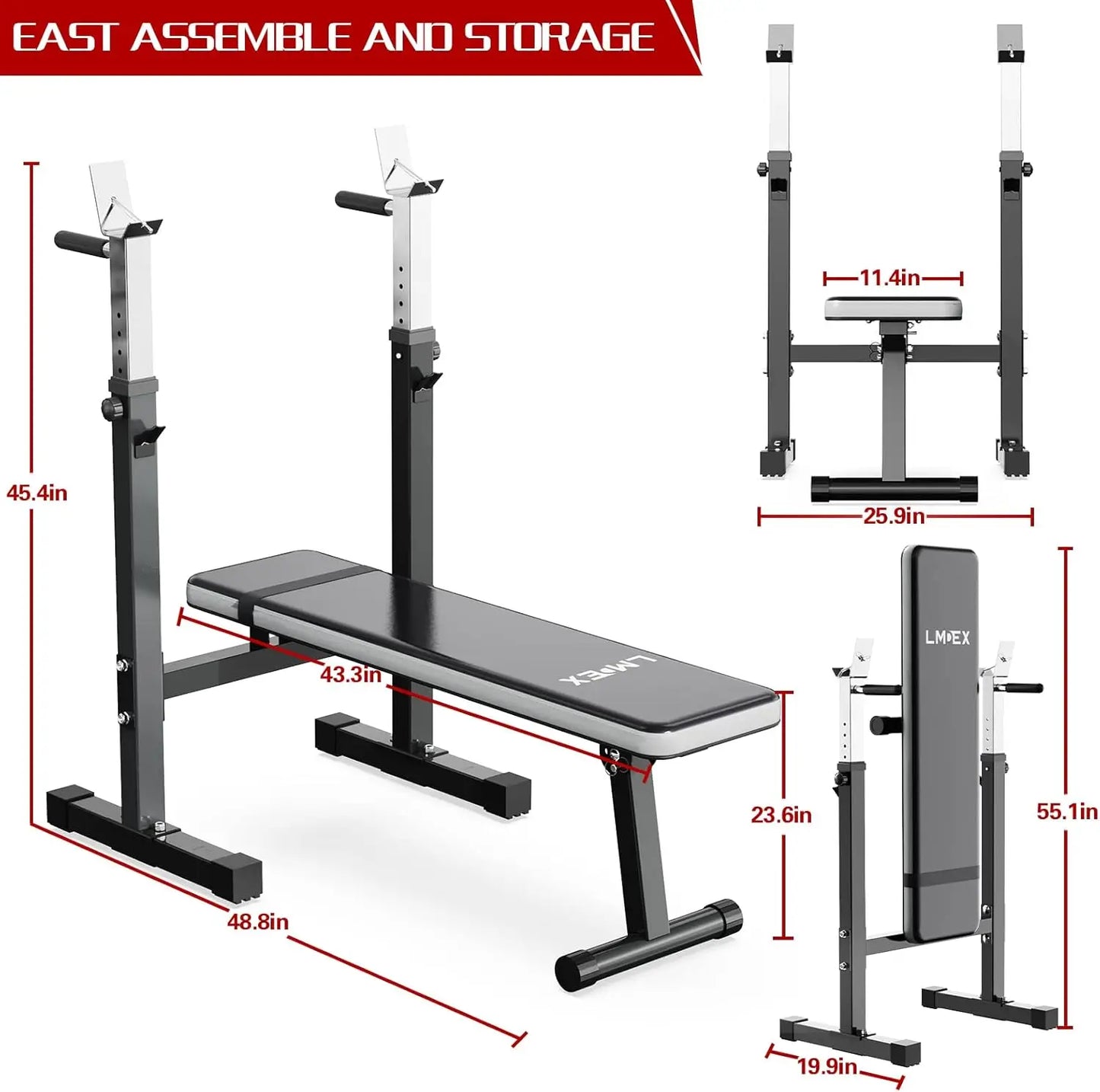 Adjustable Weight Bench Press with Squat Rack Folding Multi-Function Dip Station for Full Body Workout Home Gym Strength Grey gr