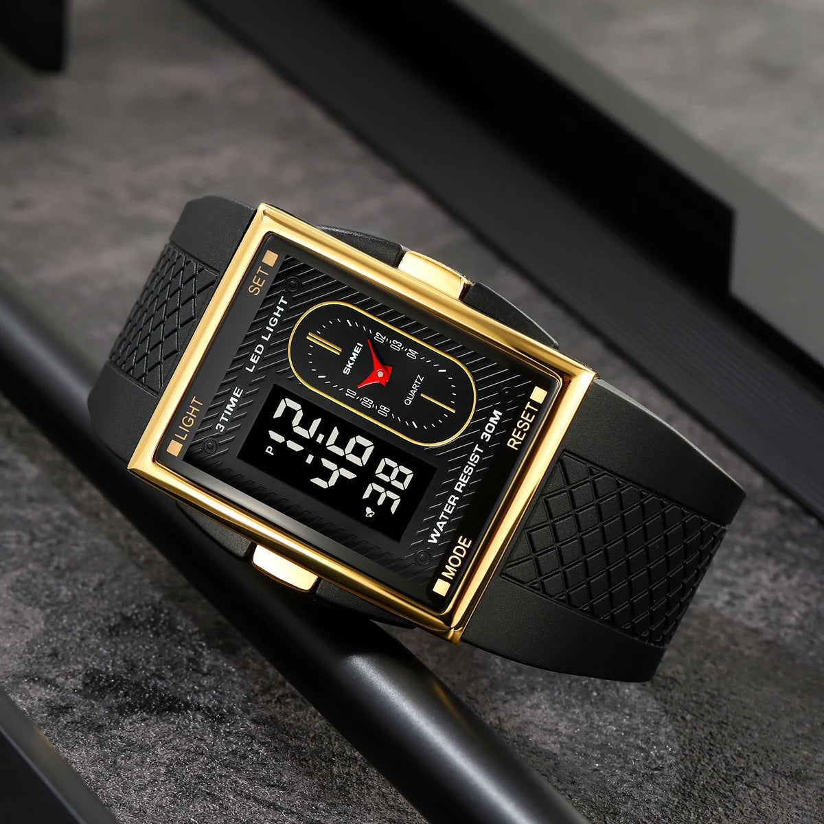 SKMEI Creative 3 Time LED Light Display Digital Stopwatch Sport Watches Men Waterproof Calendar Wristwatch Alarm reloj hombre