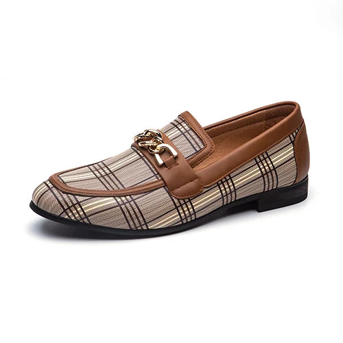 Men's Brown Shoes Pattern Printing Men's Dress Loafer Shoes Slip-on Casual Loafer Smoking Slipper