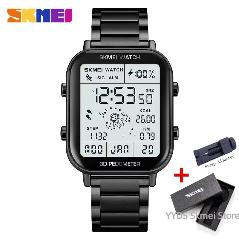 SKMEI 1888 Luxury Digital Watch for Men Waterproof Sports Electronic Wristwatches LED Display Stainless Steel Clock Reloj Hombre