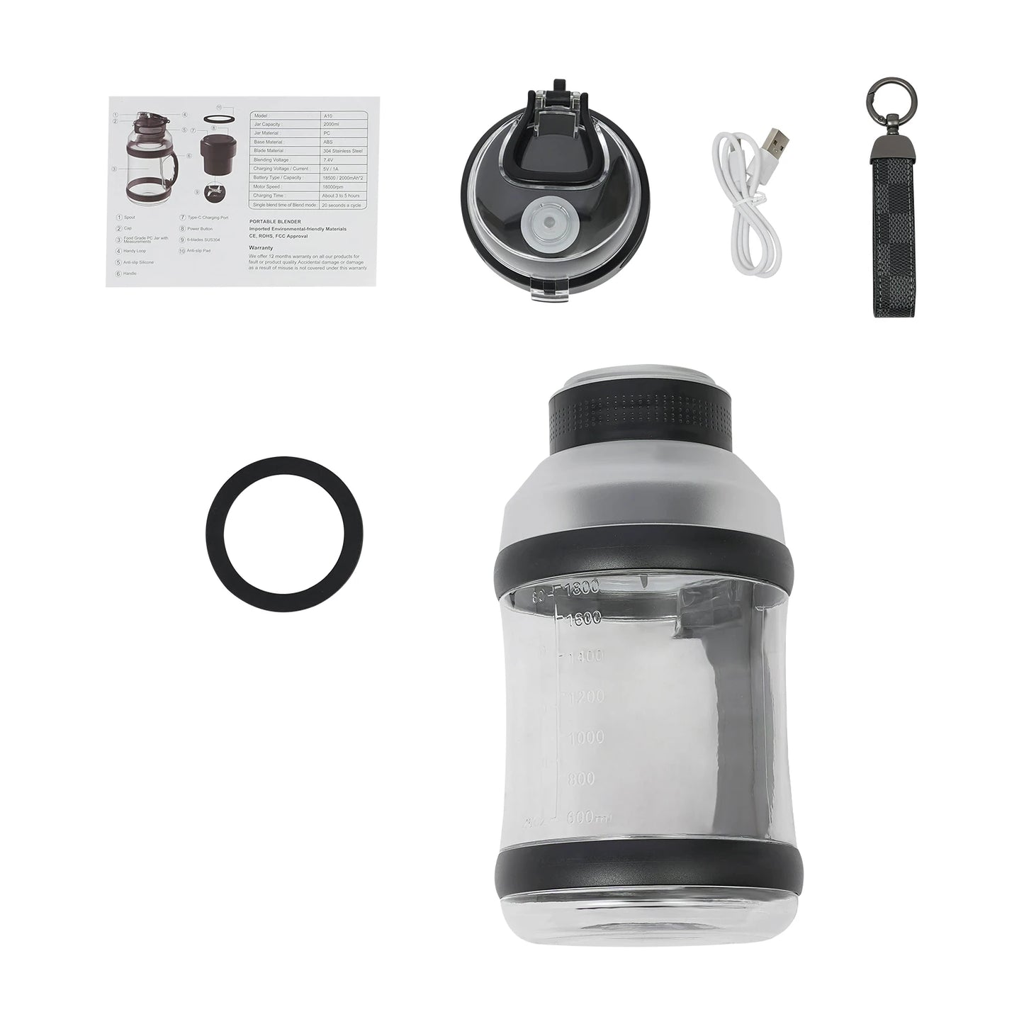 150W Portable Juice Extractor Electric Blender Large Capacity Six Blades Blender Kitchen Milkshakes Blender USB Rechargeable
