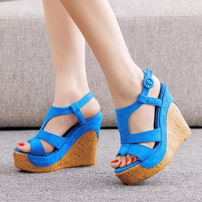 Summer Wedges Sandals for Women with Buckle Strap and Platform