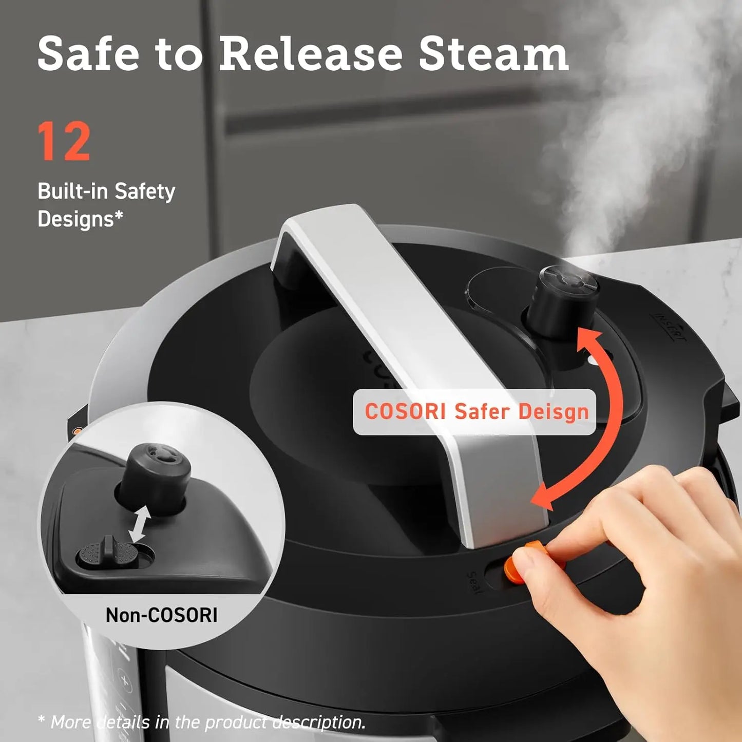 Pressure Cooker 6 qt, 9-in-1 Instant Multi Kitchen Appliances, Safer Venting Design, Rice Cooker, Slow Cooking Pot, Sous Vide, S