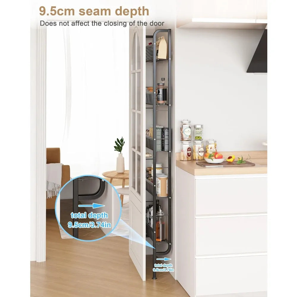 Behind The Door Bathroom Shelf Narrow 5-Tier, Space-Saving Slim Bathroom Storage Shelf Narrow Shelving Unit for Bathroom and Ki