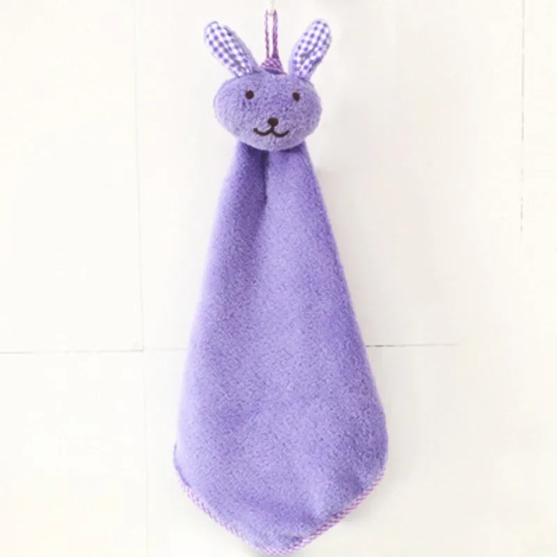 New Coral Velvet Hand Towel Cartoon Animal Rabbit Kitchen Hanging Bath Wipe Towel Washcloths Kids Handkerchief
