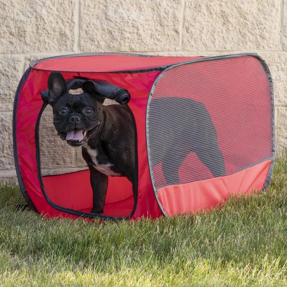 Portable 32 Inch Mesh Dog Kennel Soft Sided Easy Travel Storage Zipper Closure Collapsible Design Pet Crate