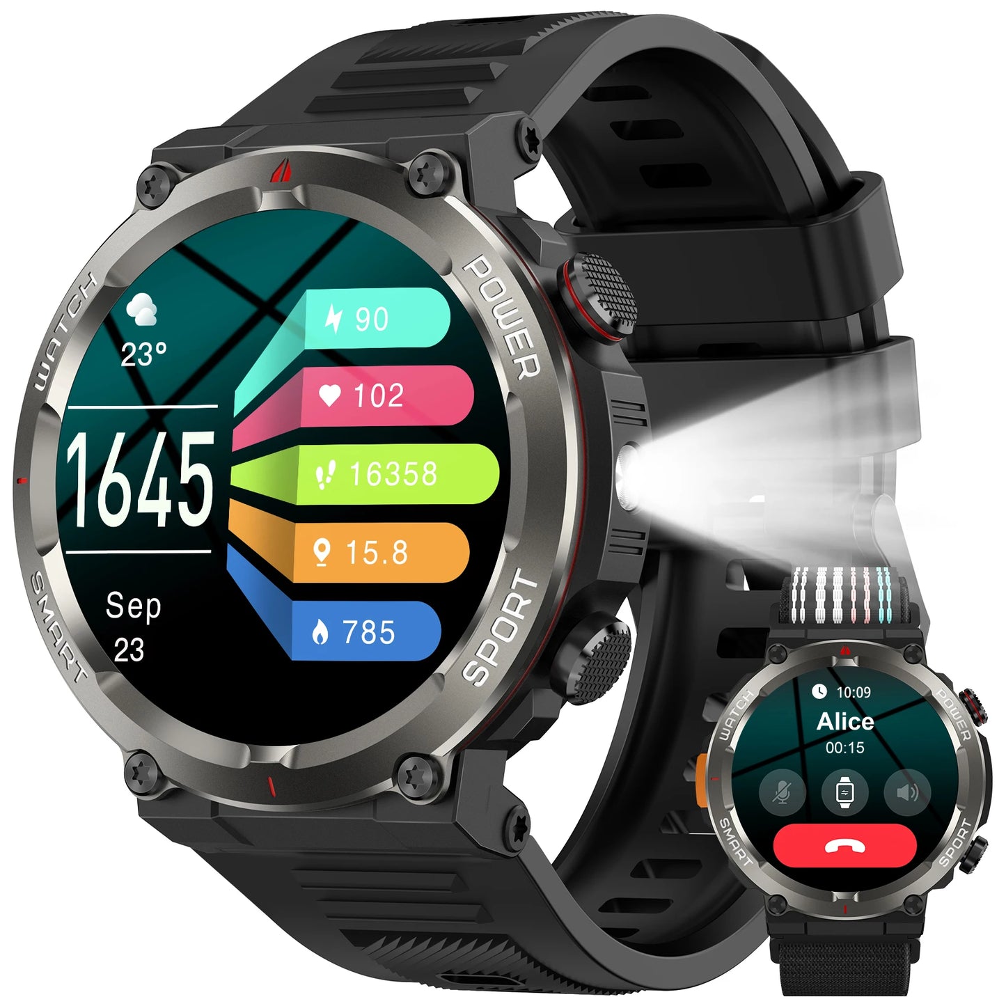 2025 New Blackview W50pro Waterproof Smartwatch with LED Flashlight Emergency lighting 960mAh Large Battery Life Man Smart Watch