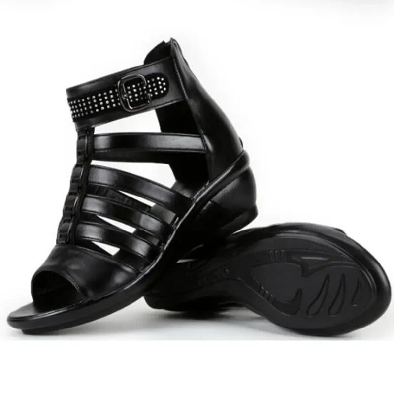 BEYARNE Brand Sandals Casual Shoes Summer Women Sandals Plus Size Open Toe Rhinestone Real Leather Shoes Woman Fashion Sandals